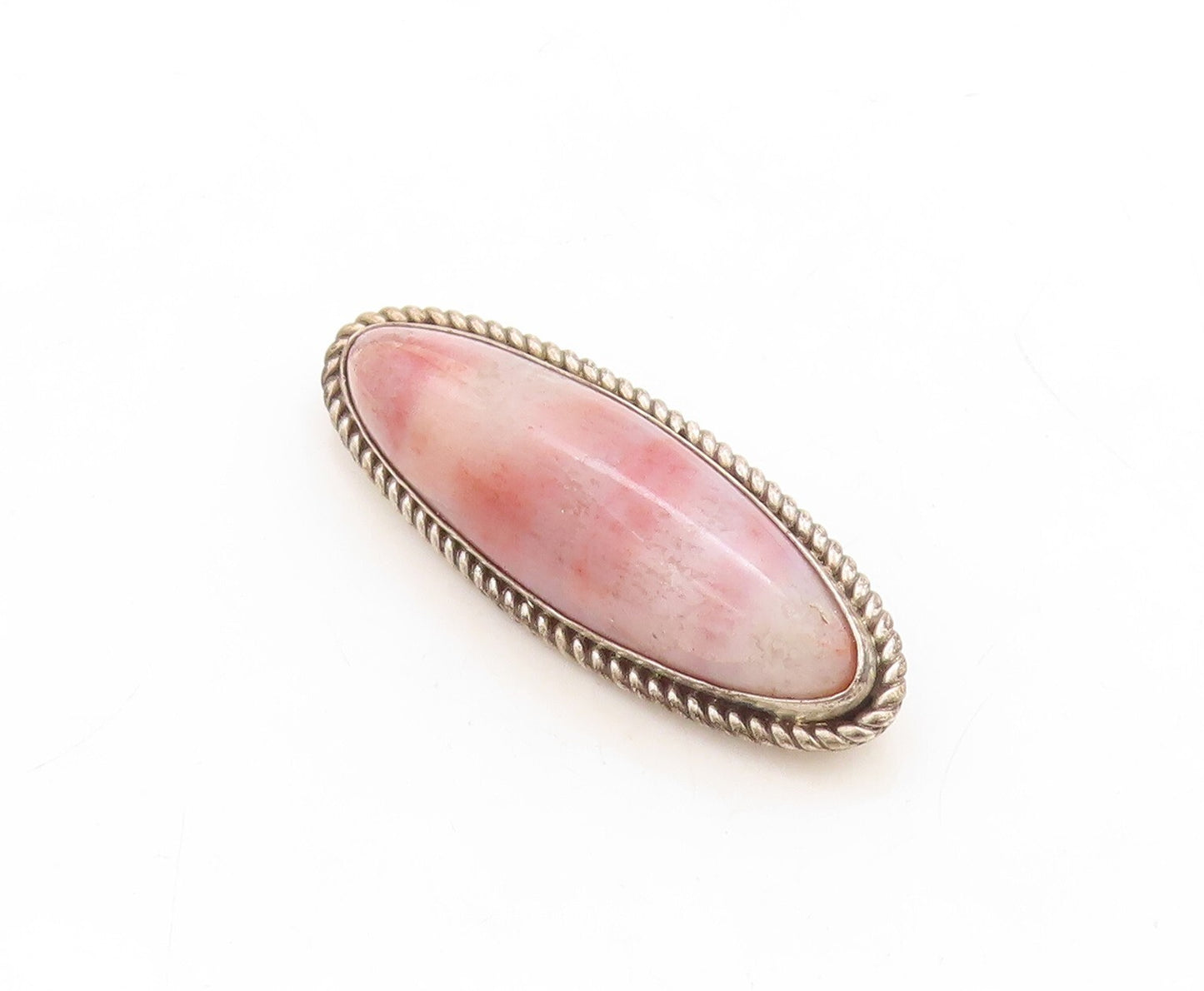 925 Sterling Silver Vintage Brooch Pin Cabochon Oval Pink Gemstone  BP11371