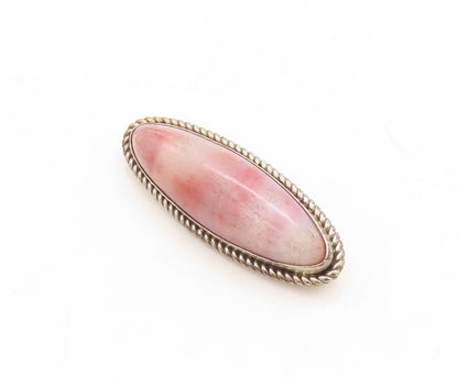 925 Sterling Silver Vintage Brooch Pin Cabochon Oval Pink Gemstone  BP11371