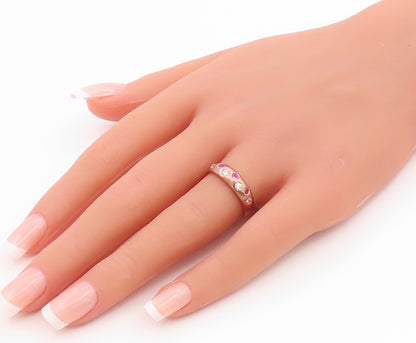 925 Sterling Silver Vintage Ring Gold Plated Pink & White CZ Dome Sz 7.5 RG35788