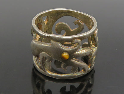 925 Sterling Silver  Vintage Tiger's Eye Swirl Cutout Band Ring Sz 8  RG24762