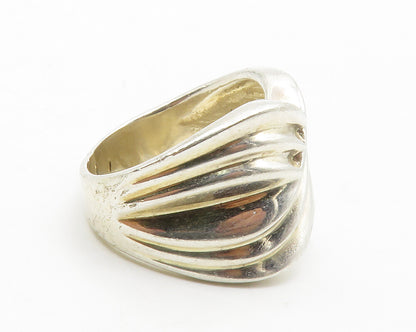 925 Sterling Silver  Vintage Shiny Fluted Crossover Band Ring Sz 8  RG13712