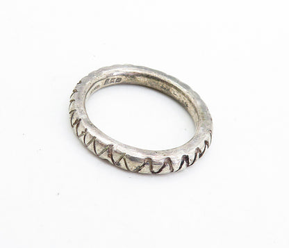 925 Sterling Silver  Vintage Dark Tone Chiseled Wavy Band Ring Sz 9  RG7075