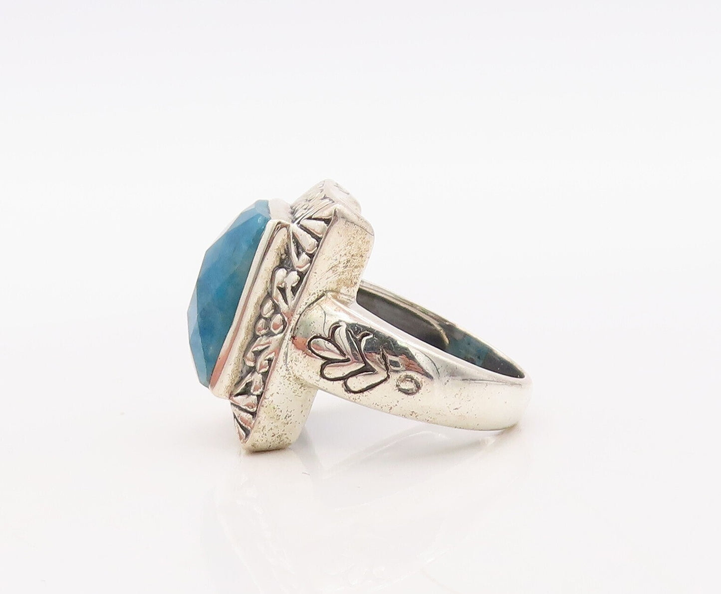 925 Sterling Silver Vintage Ring Swirly Carved Framed Gemstone   Sz 8  RG30924
