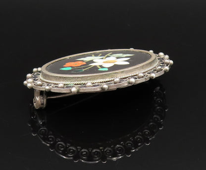 925 Sterling Silver  Vintage Spiral Twist Edge Floral Mosaic Brooch Pin BP9693