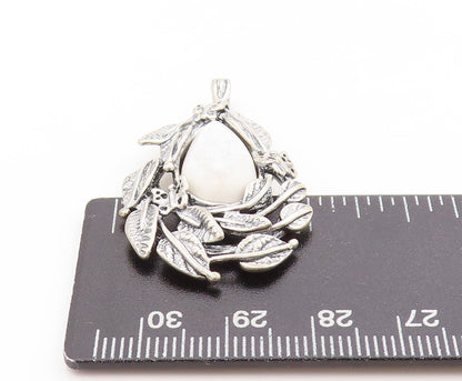 925 Sterling Silver Vintage Pendant OR PAZ ISRAEL Moonstone Floral Leaf  PT25056