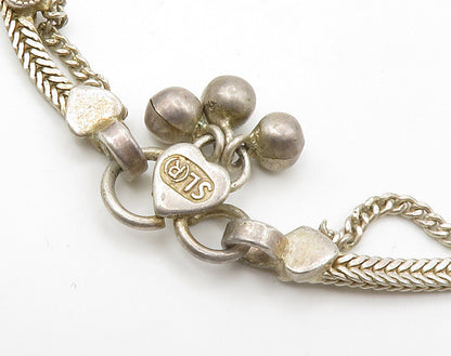925 Sterling Silver  Vintage Enamel Double Strand Wheat Chain Bracelet  BT5771