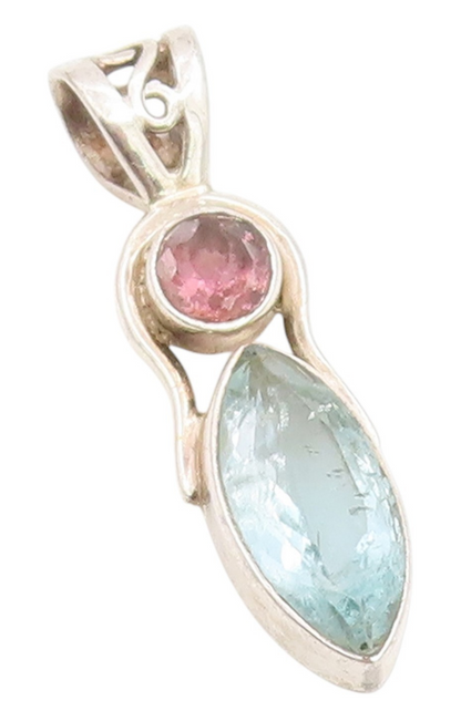 925 Sterling Silver Vintage Pendant Marquise Cut Blue Topaz Drop Charm  PT25441