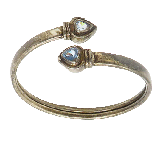925 Sterling Silver  Vintage Blue Topaz Hearts Bypass Cuff Bracelet  BT7631