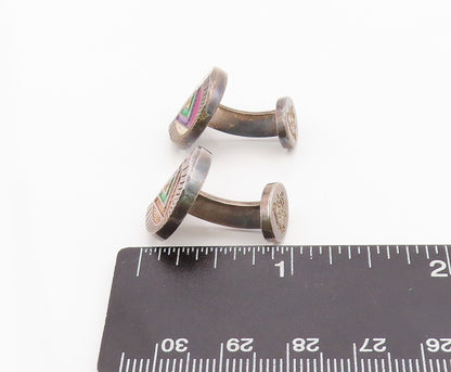 925 Sterling Silver Vintage Cuff Links ENGLAND Dark Tone Enameled Design  TR3855