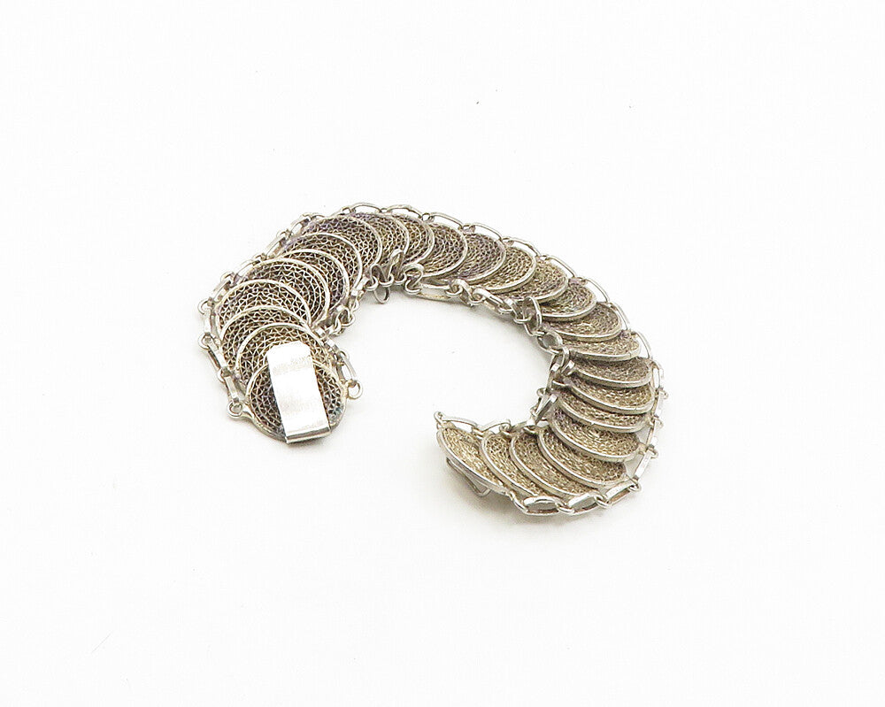 925 Sterling Silver  Vintage Filigree Detail Round Link Chain Bracelet  BT7433