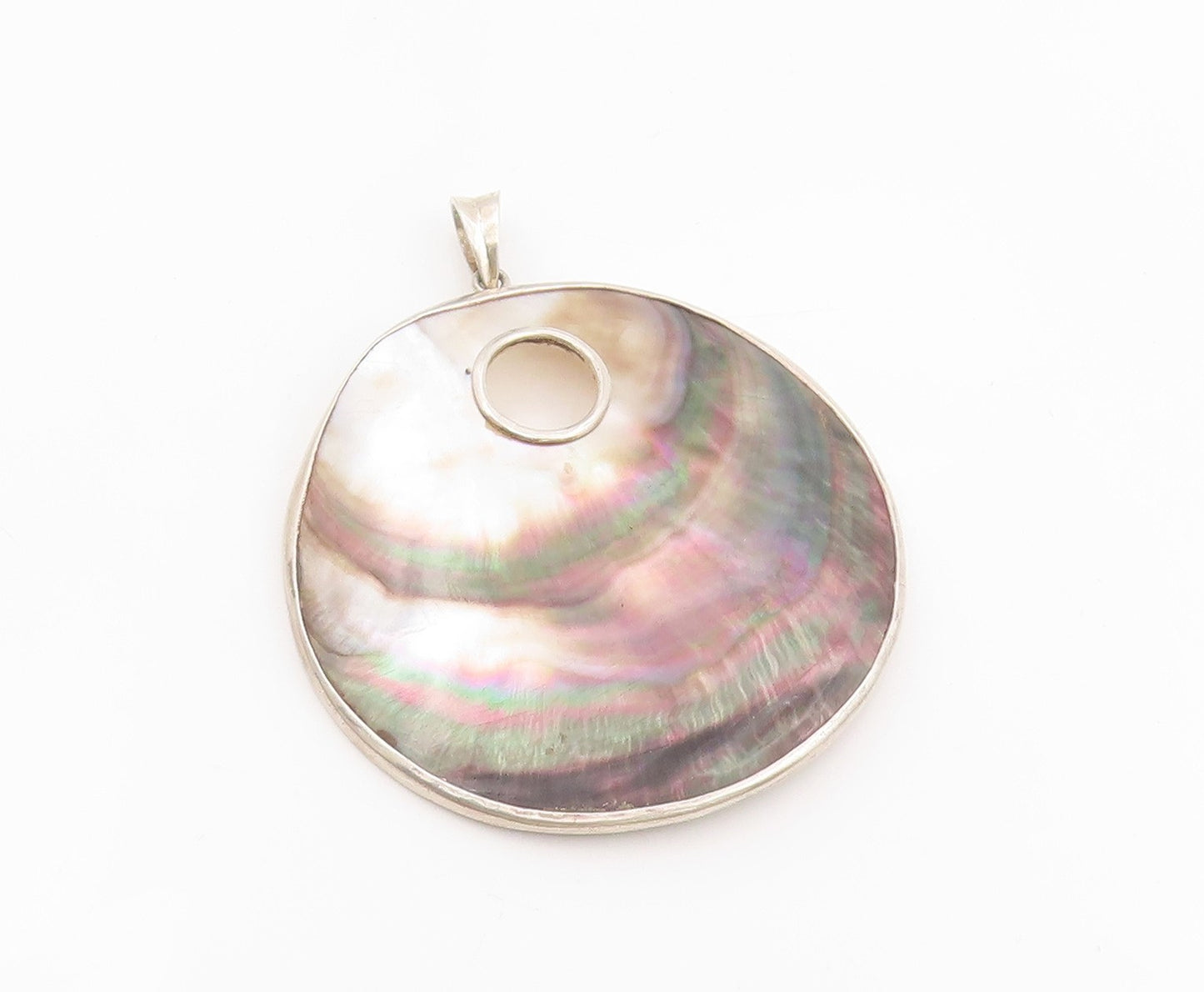 925 Sterling Silver Vintage Pendant Large Modernist Abalone Shell Locket PT25544