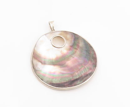 925 Sterling Silver Vintage Pendant Large Modernist Abalone Shell Locket PT25544