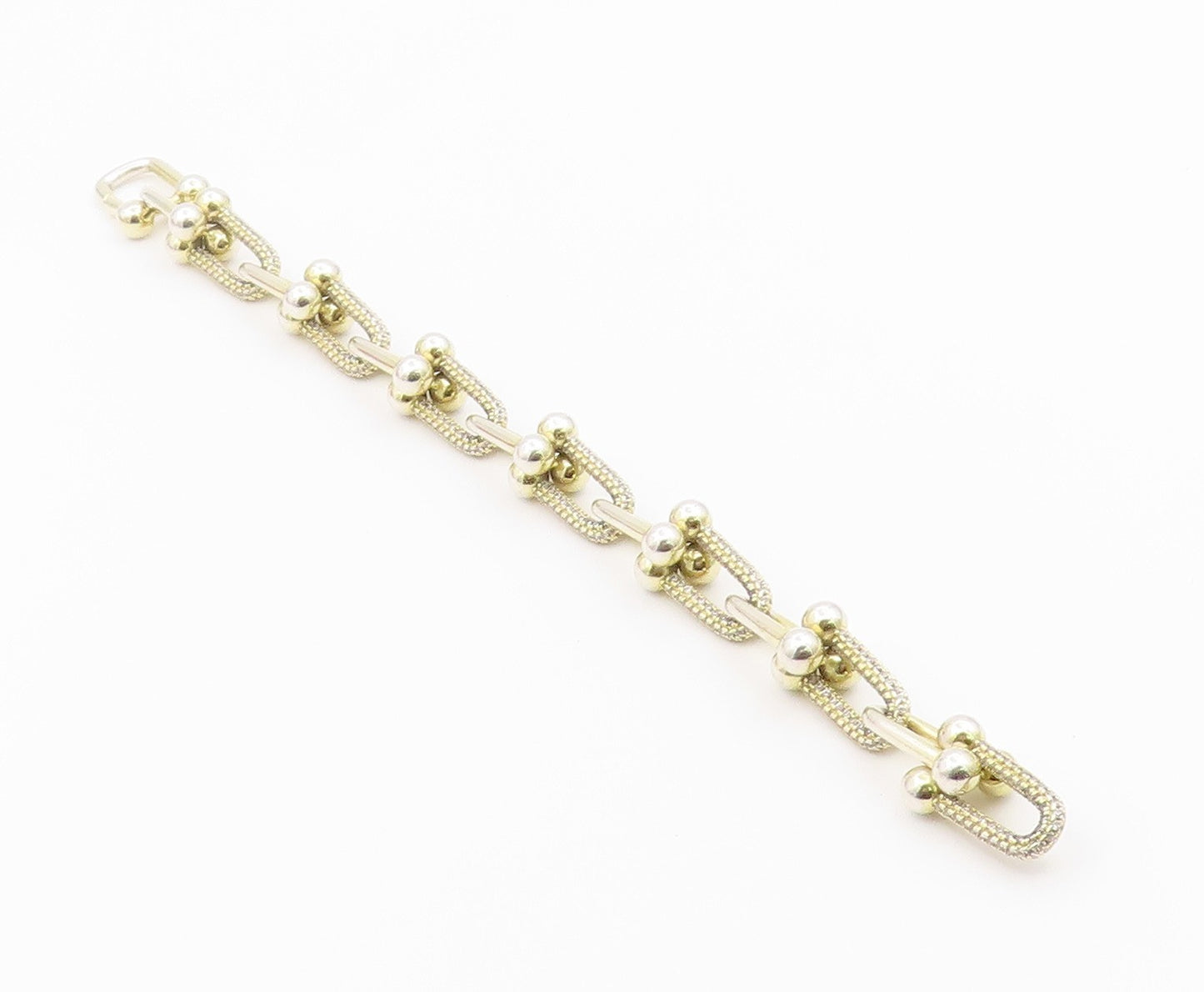 925 Sterling Silver Vintage Bracelet Gold Plated CZ Geometric U Link  BT12191