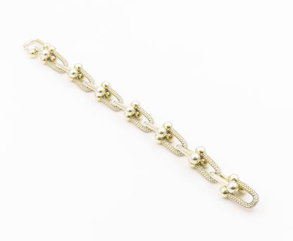925 Sterling Silver Vintage Bracelet Gold Plated CZ Geometric U Link  BT12191