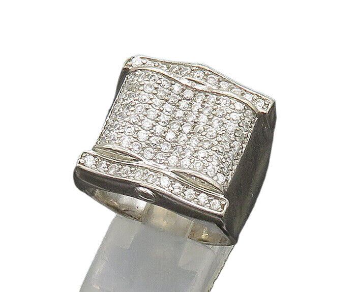 925 Sterling Silver  Vintage Cubic Zirconia Encrusted Band Ring Sz 10  RG19698