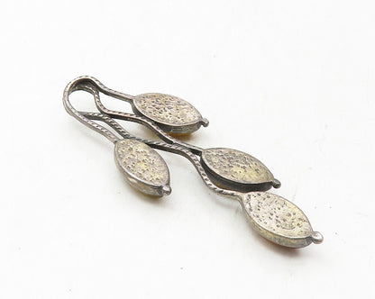 925 Sterling Silver  Vintage Marquise Amber Oxidized Floral Pendant  PT7619