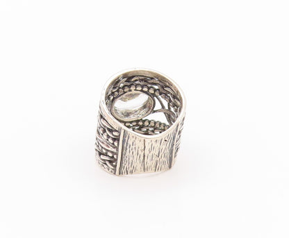 925 Sterling Silver Vintage Ring SHABLOOL Dark Tone Cut Oval Topaz SZ 5  RG32213