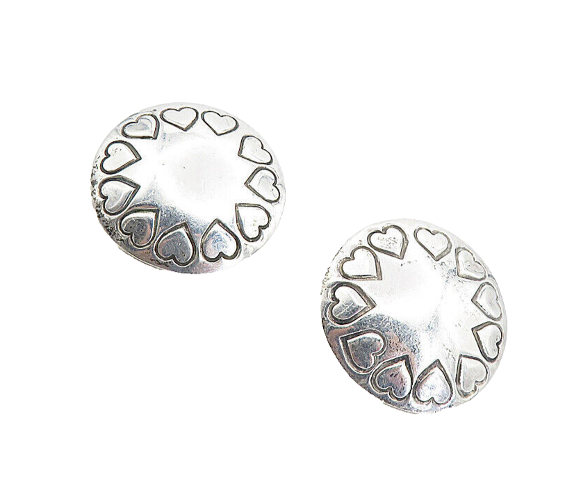MEXICO 925 Sterling Silver   Vintage Love Heart Pattern Drop Earrings EG4412