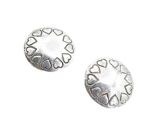 MEXICO 925 Sterling Silver   Vintage Love Heart Pattern Drop Earrings EG4412