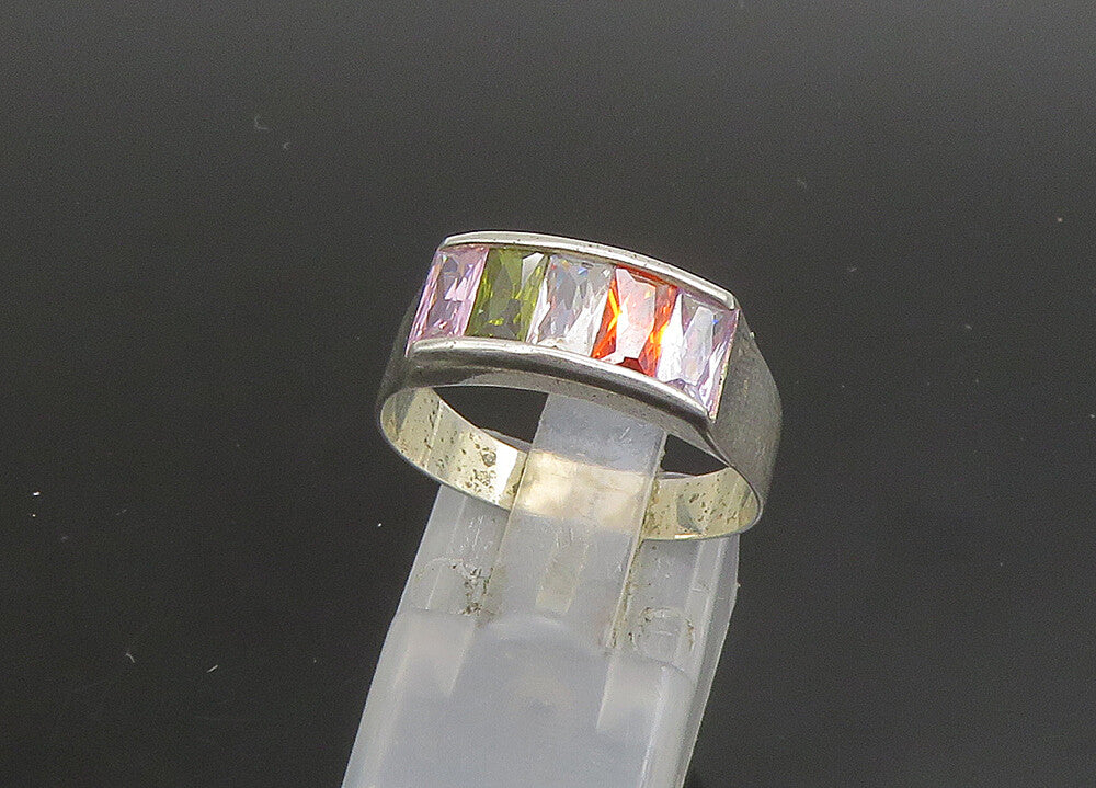 925 Silver  Vintage Cubic Zirconia Topaz & Peridot Band Ring Sz 8  RG23427