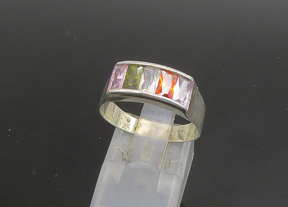 925 Silver  Vintage Cubic Zirconia Topaz & Peridot Band Ring Sz 8  RG23427