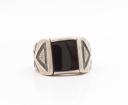 925 Sterling Silver Vintage Ring Onyx Etched Geometric Band  Sz 11.5  RG34001