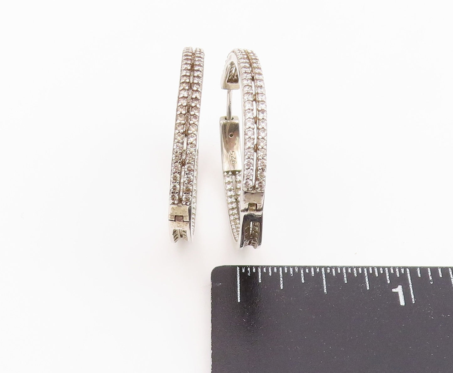 925 Sterling Silver Vintage Earrings Multi Row CZ Pave Elegant Oval Hoop EG14072