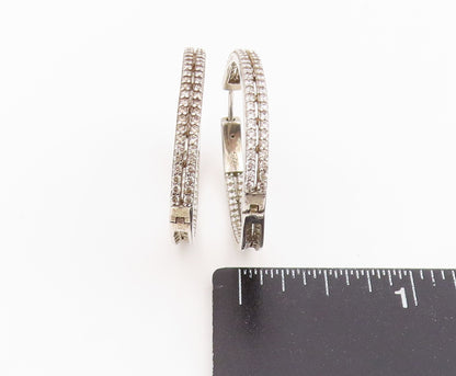 925 Sterling Silver Vintage Earrings Multi Row CZ Pave Elegant Oval Hoop EG14072