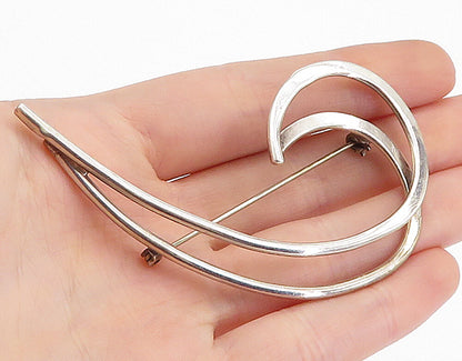 MEXICO 925 Sterling Silver Vintage Shiny Smooth Swirl Brooch Pin BP1557
