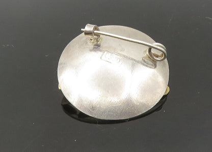 925 Sterling Silver  Vintage Shiny Flower Motif Round Brooch Pin  BP8535