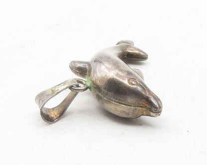 925 Sterling Silver  Vintage Dark Tone Hollow Leaping Dolphin Pendant  PT9531