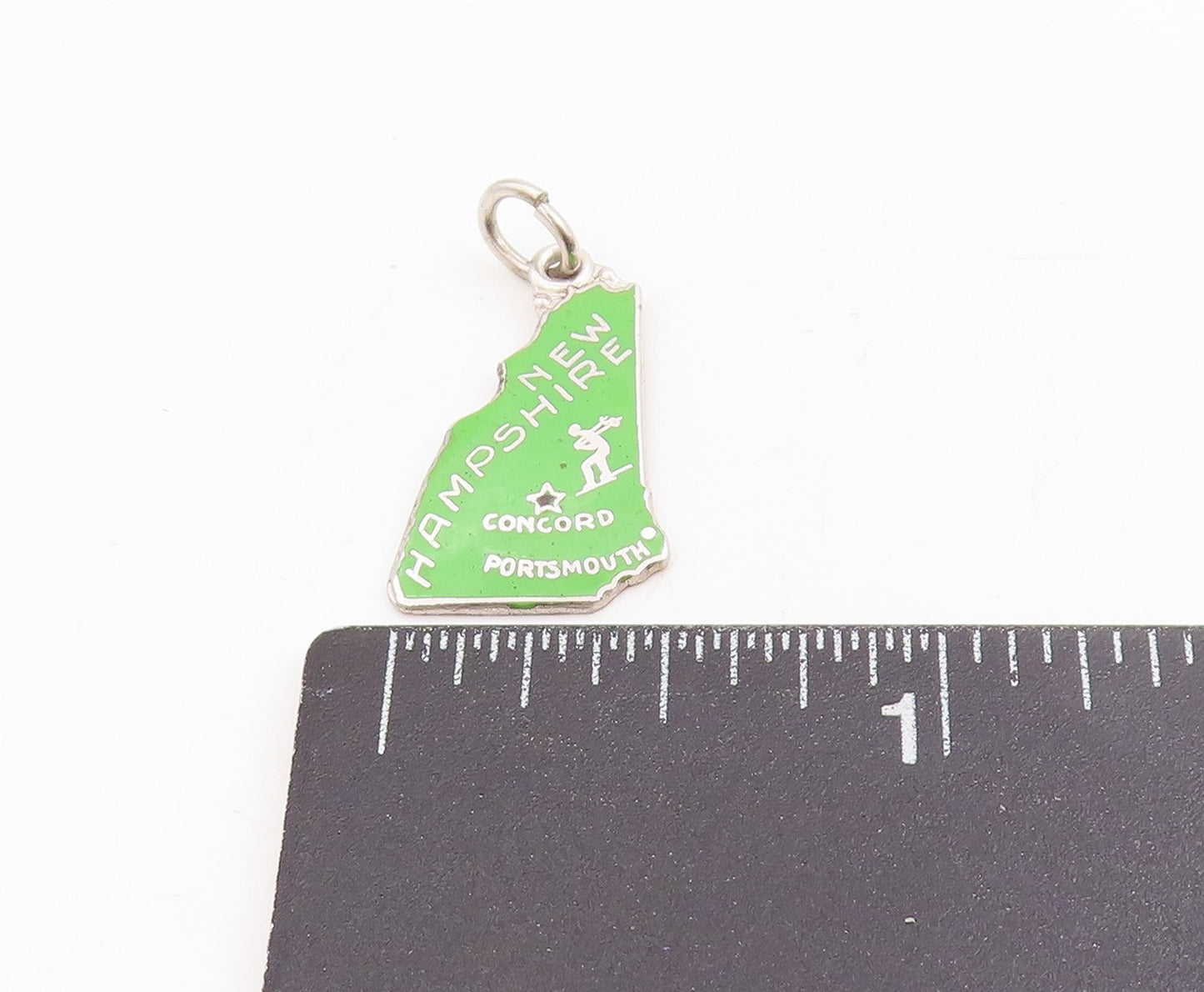 925 Sterling Silver Vintage Pendant Enameled New Hampshire State Map  PT25390