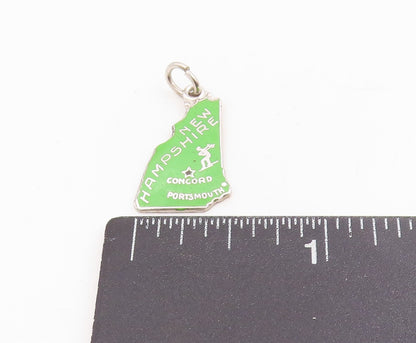 925 Sterling Silver Vintage Pendant Enameled New Hampshire State Map  PT25390
