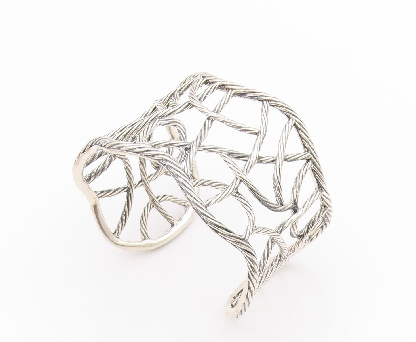 925 Sterling Silver Vintage Bracelet Cutout Twisted Ropes Woven Cuff  BT11358