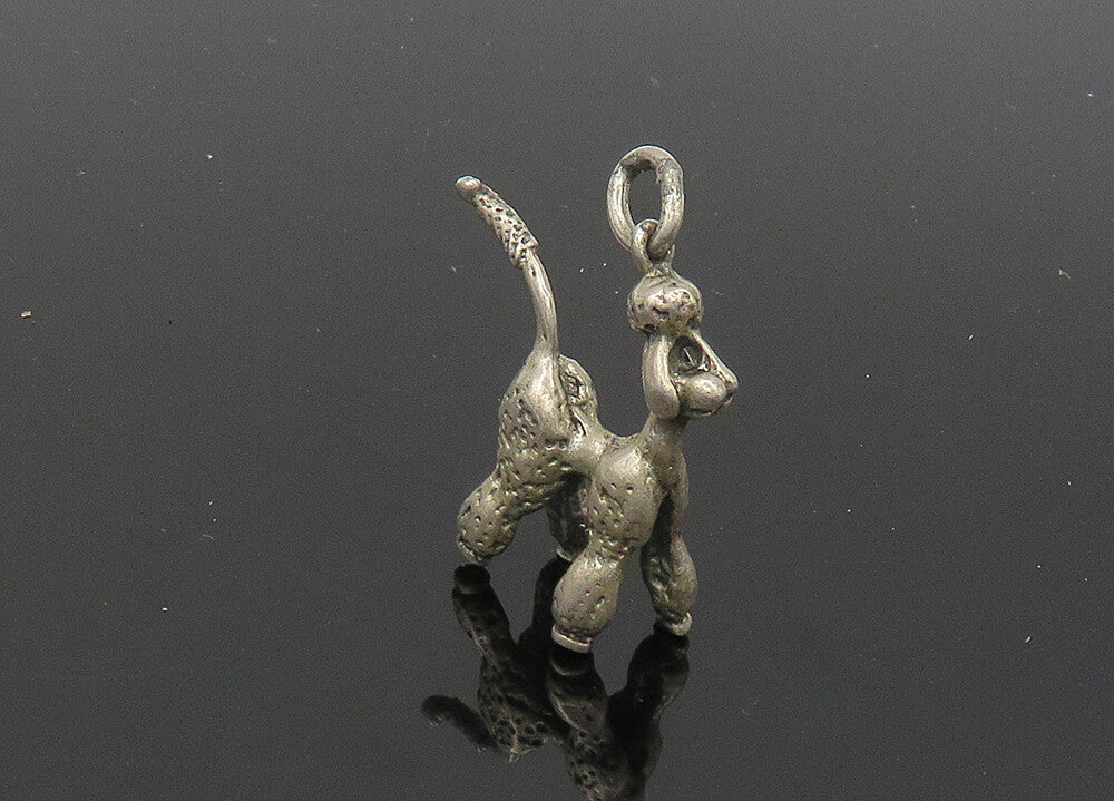 925 Sterling Silver  Vintage Shiny Petite Poodle Dog Animal Pendant  PT16386