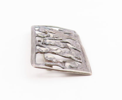 925 Sterling Silver  Vintage Oxidized Children Scene Square Brooch Pin  BP4649