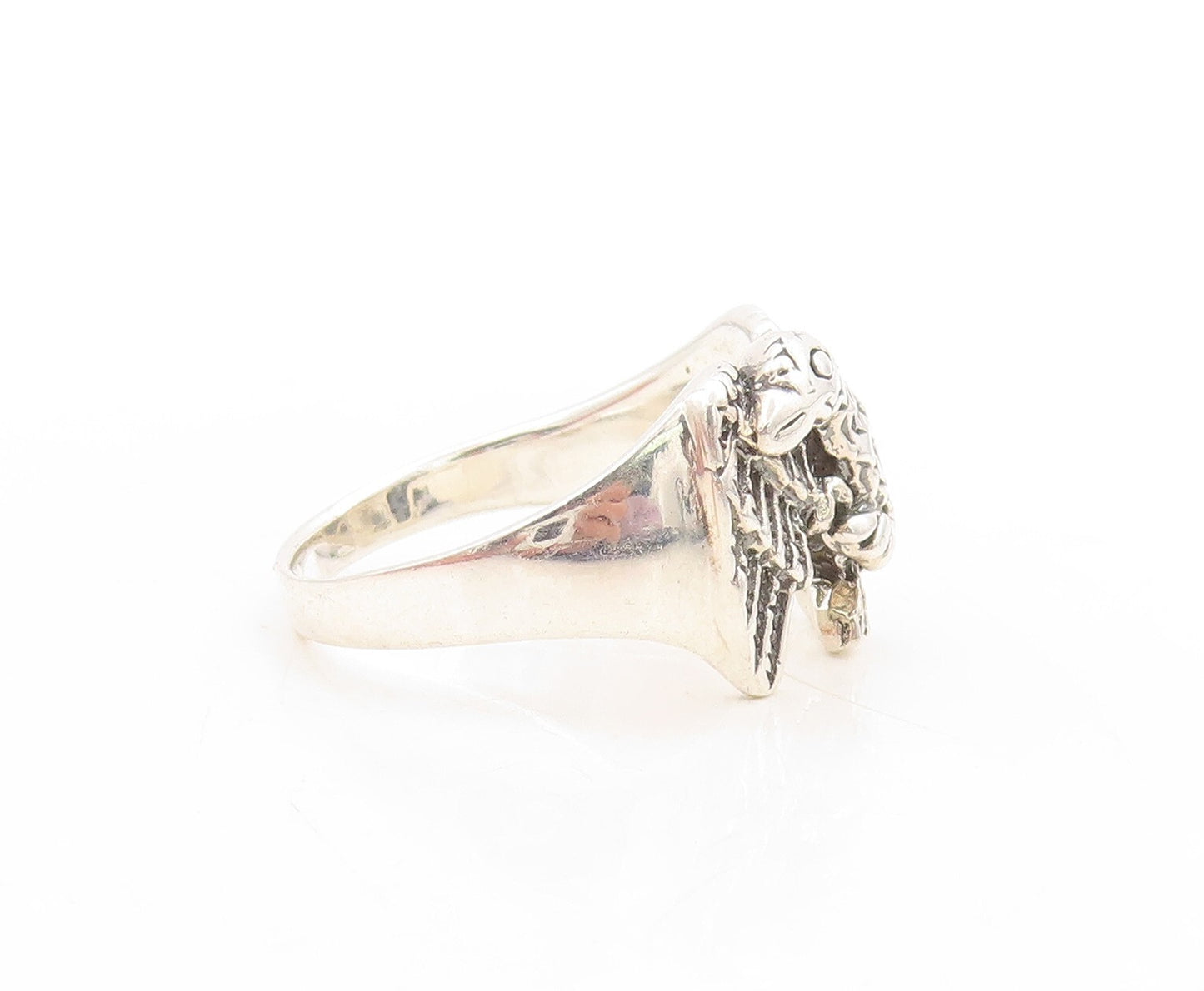 925 Sterling Silver Vintage Ring Dark Tone Carved Flying Eagle  Sz 13  RG31599