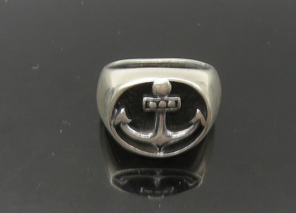 925 Sterling Silver  Vintage Ship Anchor Nautical Motif Band Ring Sz 8 RG22640