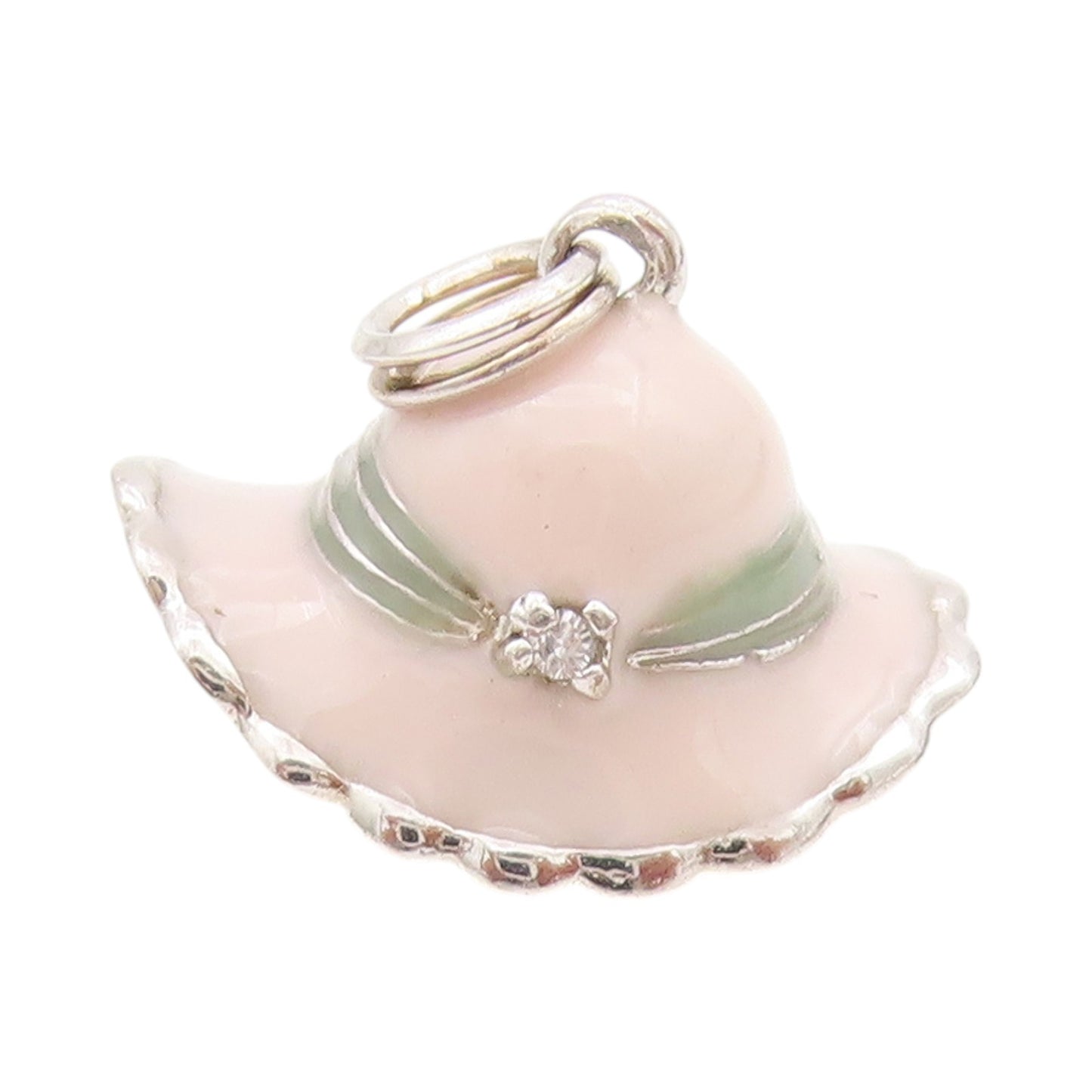 925 Sterling Silver Vintage Pendant Designer CZ Enameled Lady Hat Charm  PT24277