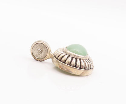 925 Sterling Silver Vintage Pendant ESPO Domed Oval Green Agate Etched  PT23252