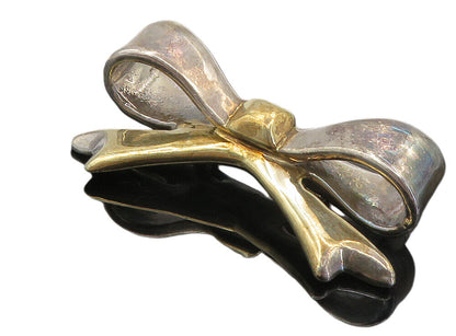 925 Sterling Silver  Vintage Two Tone Bow Tied Ribbon Brooch Pin  BP3217