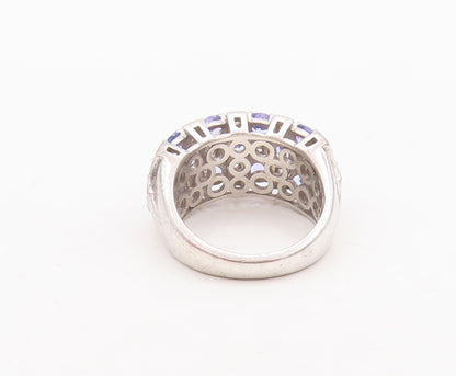 925 Sterling Silver Vintage Ring Box Design Tanzanite & Sapphire Sz 7.5  RG29481