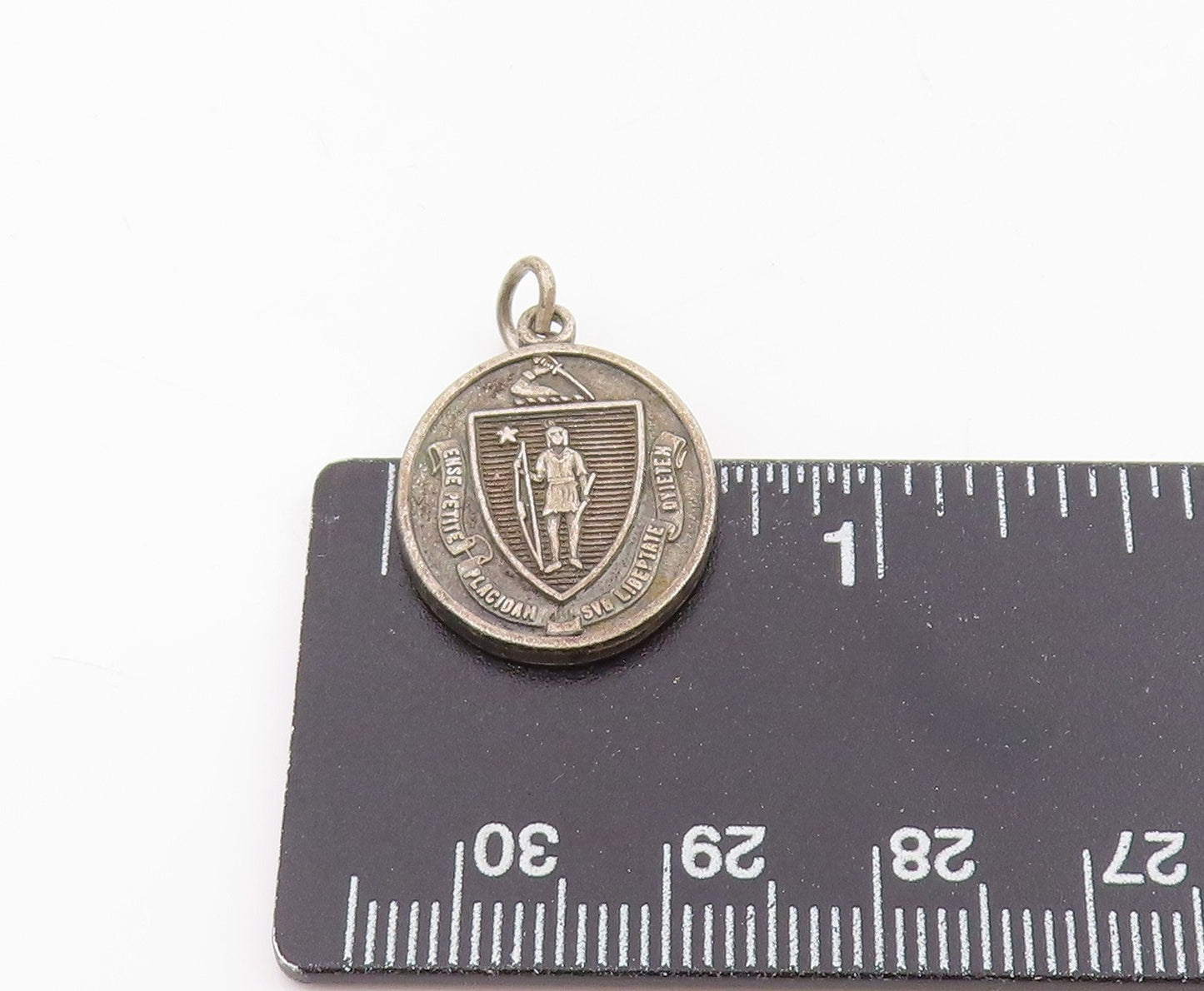 925 Sterling Silver Vintage Pendant Massachusetts Mass State Seal Charm PT25506