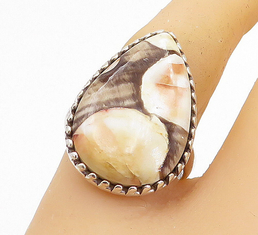 925 Sterling Silver  Pear Shaped Spotted Jasper Cocktail Ring Sz 9  RG8194
