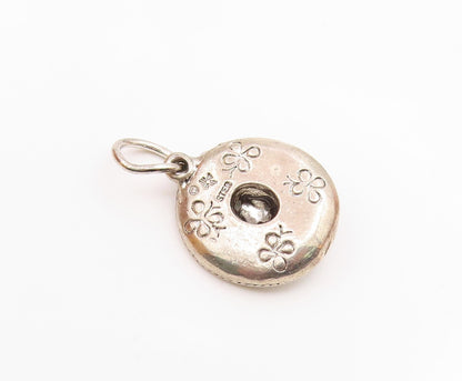 925 Sterling Silver  Vintage Shiny Floral Patterned Sombrero Pendant  PT16517