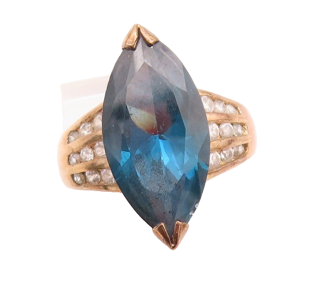 925 Sterling Silver Vintage Ring Gold Plated Blue & White Topaz  Sz 7  RG31613