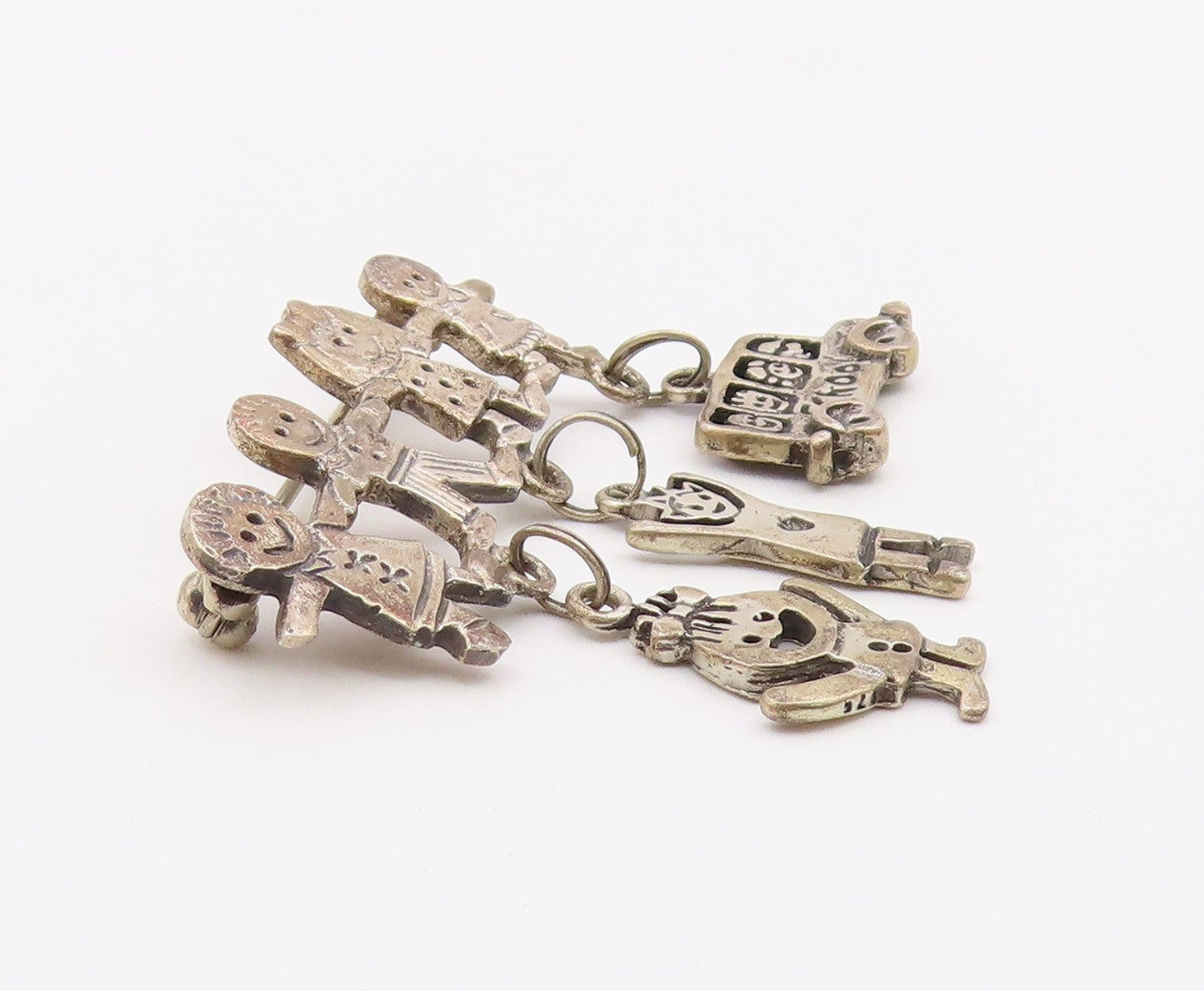 925 Sterling Silver  Vintage School Bus Charmed Children Brooch Pin  BP4061