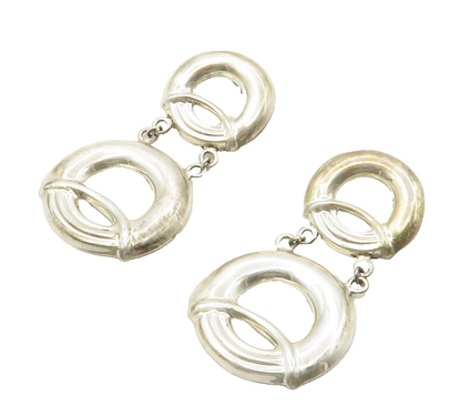 925 Sterling Silver  Vintage Shiny Open Circle Linked Drop Earrings  EG6728