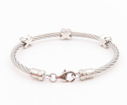 925 Sterling Silver Vintage Bracelet Roped Green CZ Inlay X Bangle  BT11300