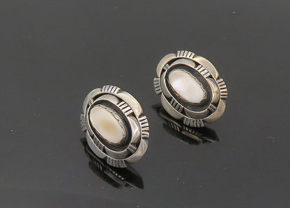 L.M. NEZ NAVAJO 925 Silver  Vintage Mother Of Pearl Drop Earrings  EG10104